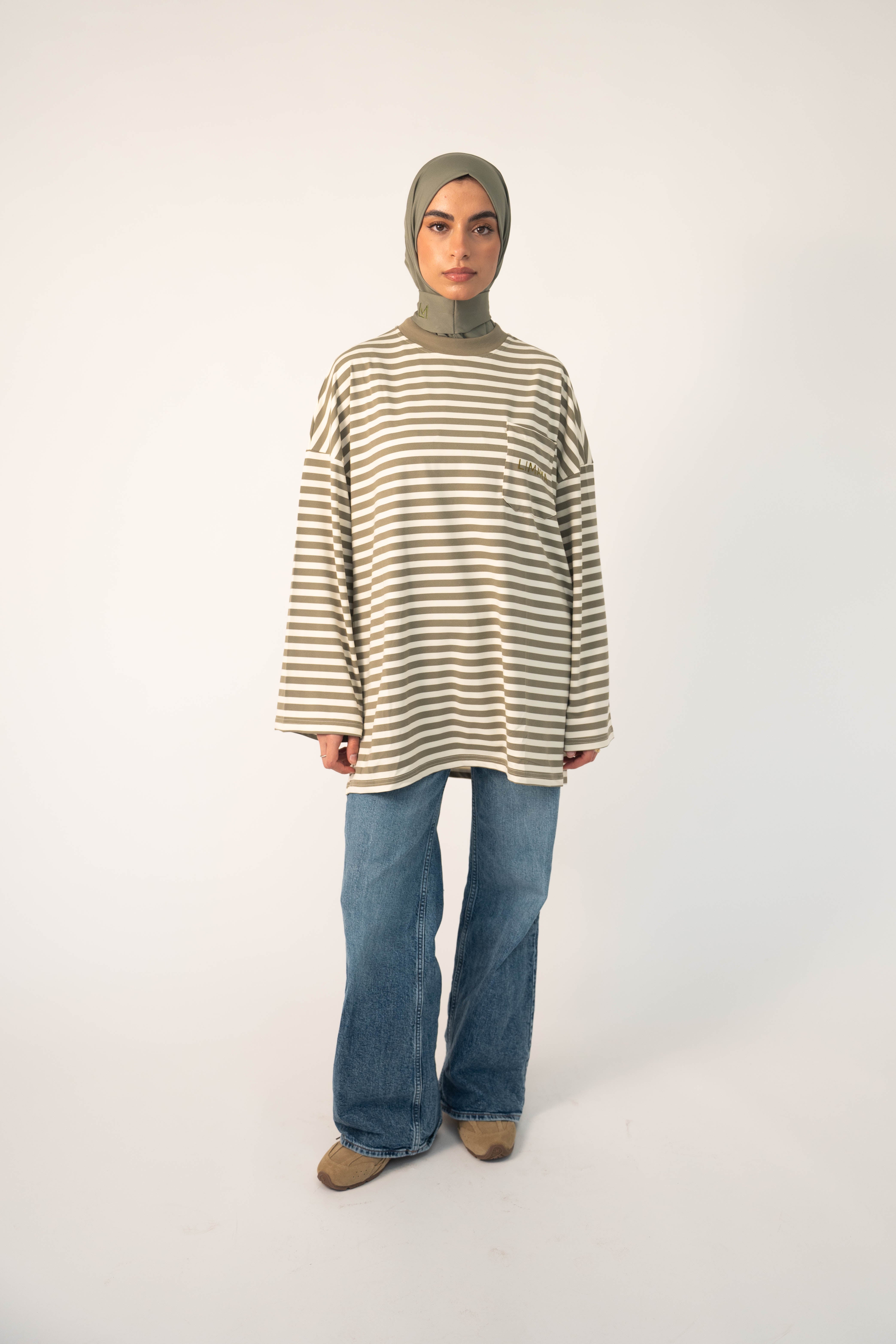 Long Sleeve Top Striped - green/ivory