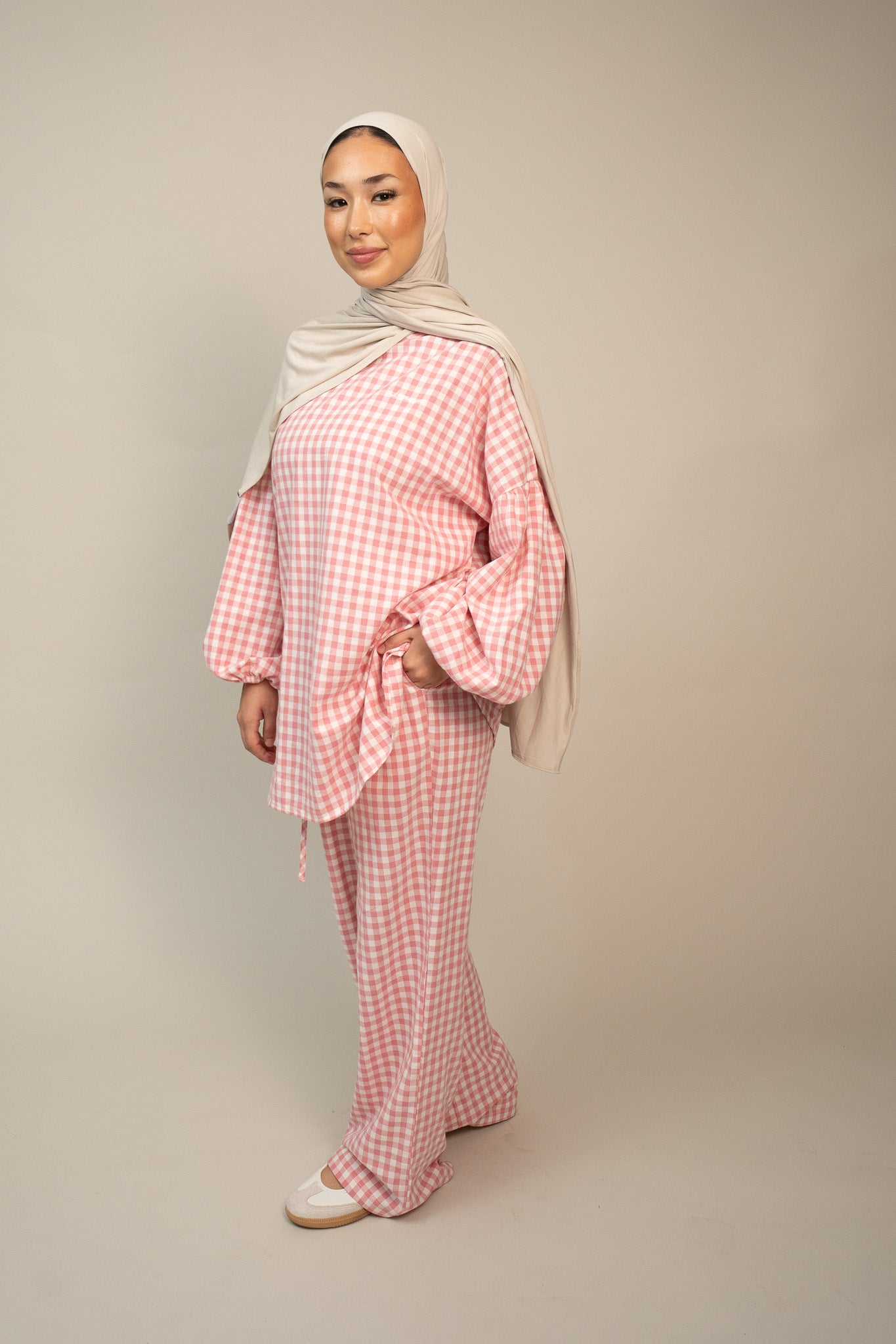 Checkered Cotton set - Pink/White