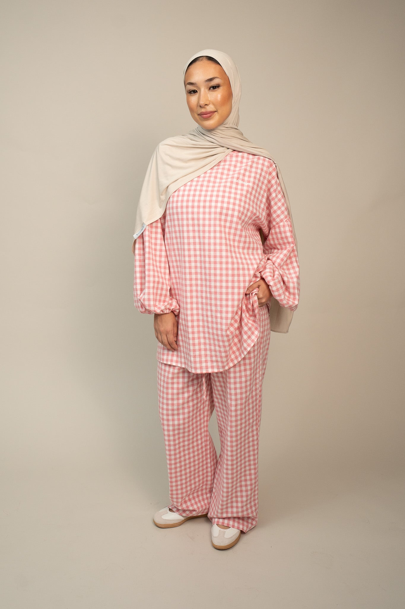 Checkered Cotton set - Pink/White