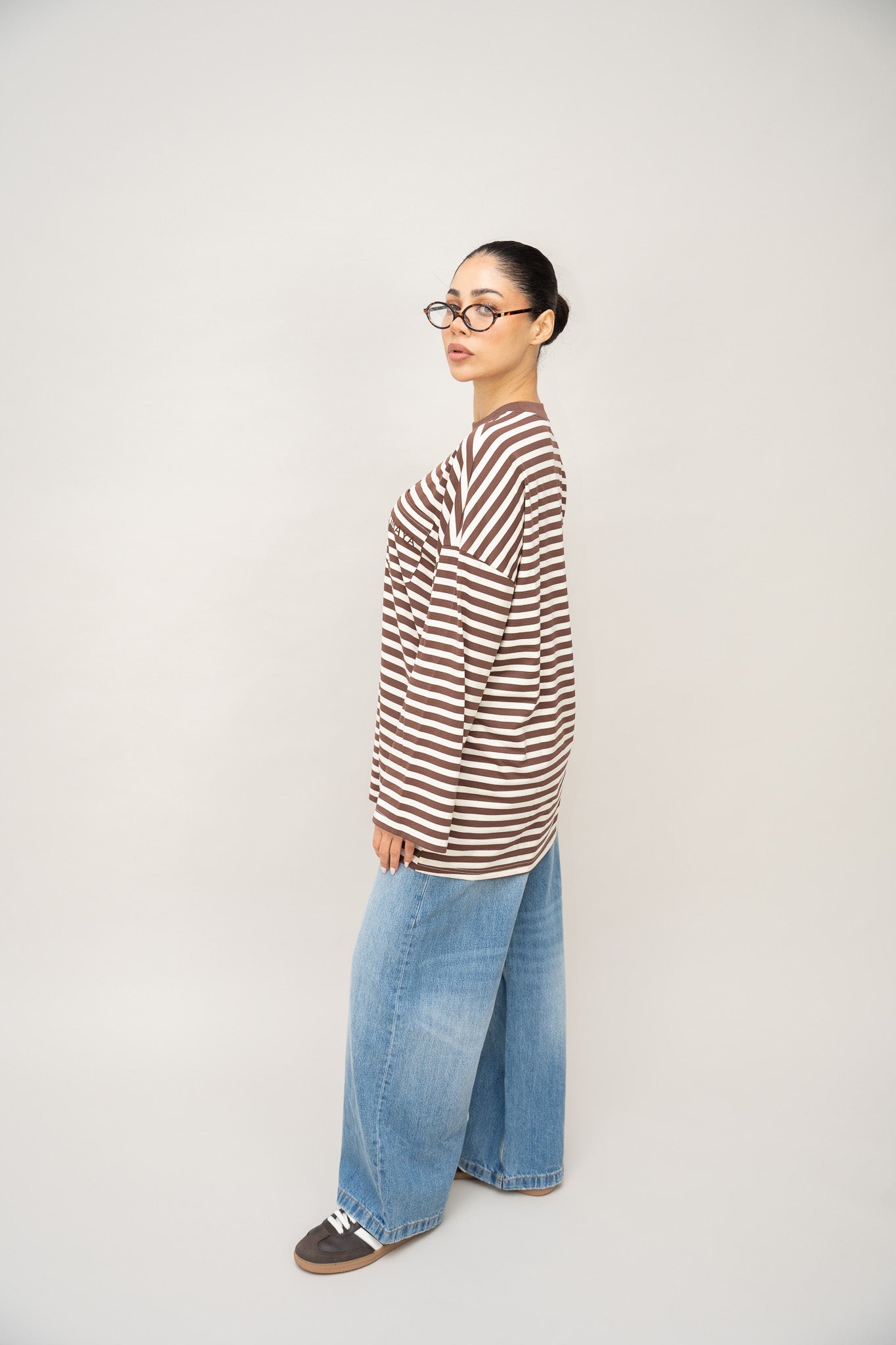 Long Sleeve Top Striped - Dark Brown / Ivory