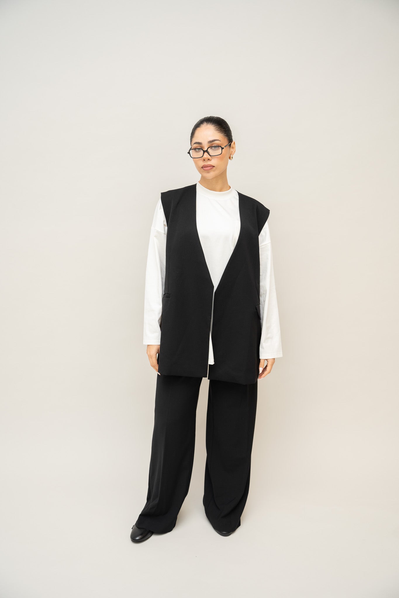 Longline Sleeveless Blazer - Black