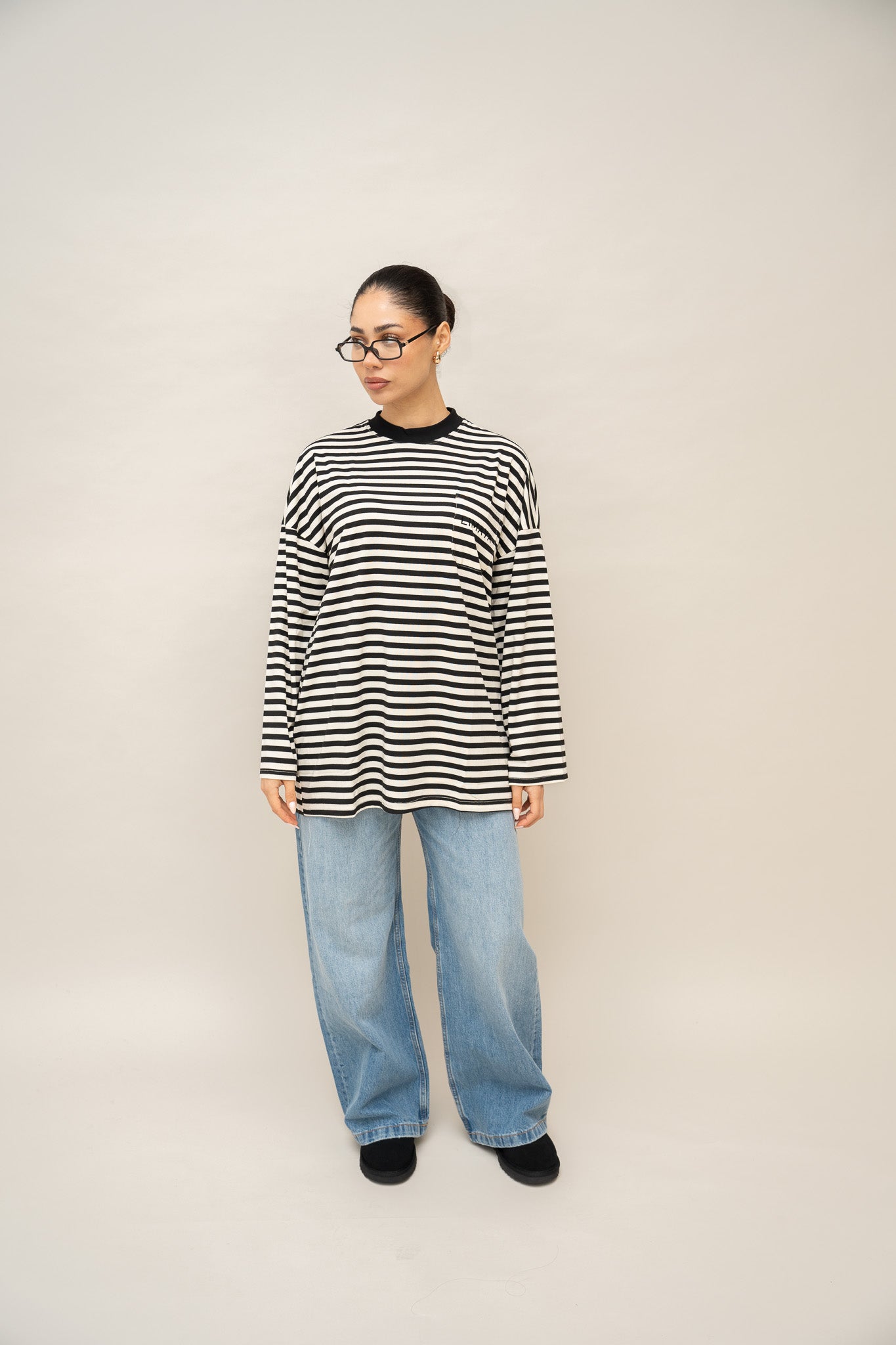 Long Sleeve Top Striped - Black / Ivory