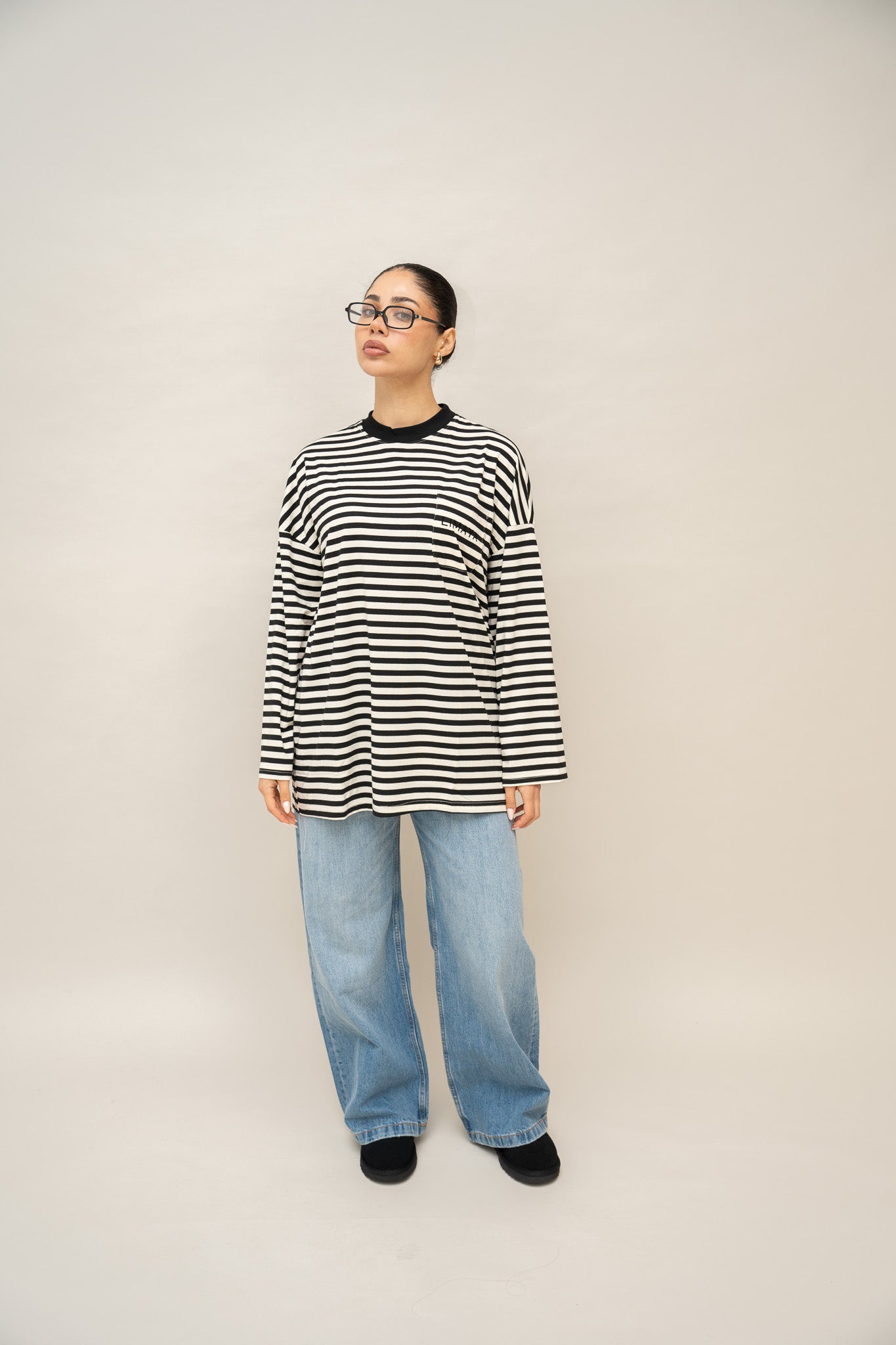 Long Sleeve Top Striped - Black / Ivory