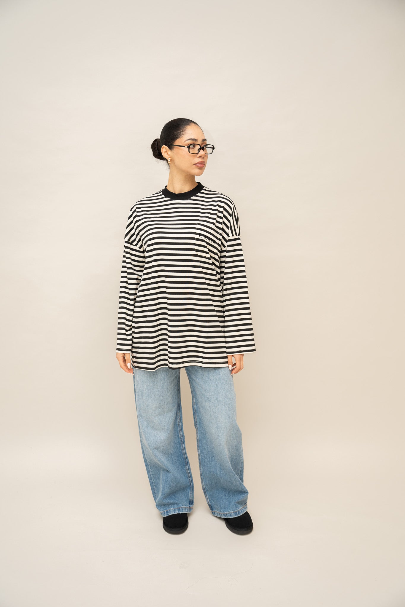Long Sleeve Top Striped - Black / Ivory