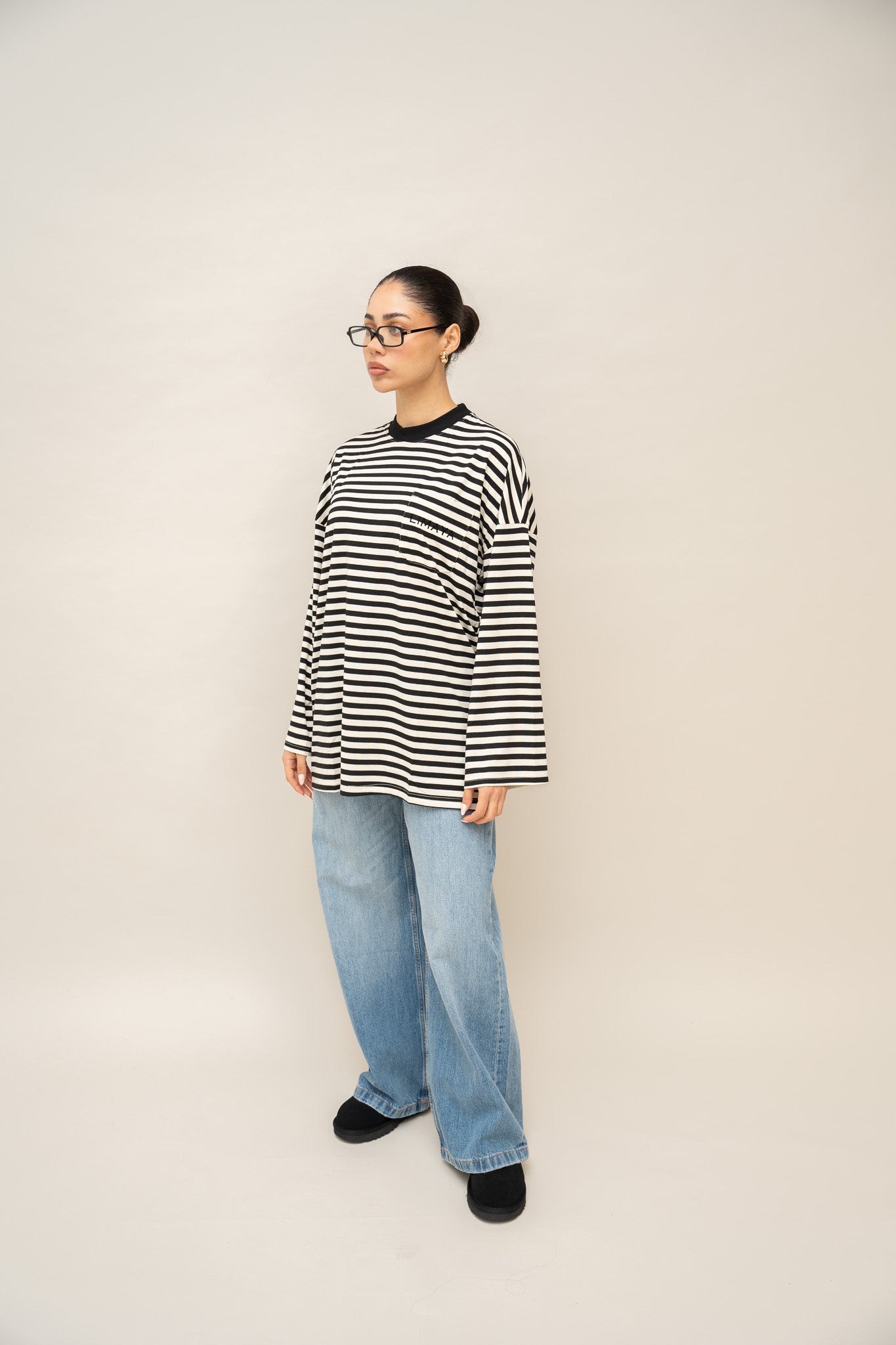 Long Sleeve Top Striped - Black / Ivory