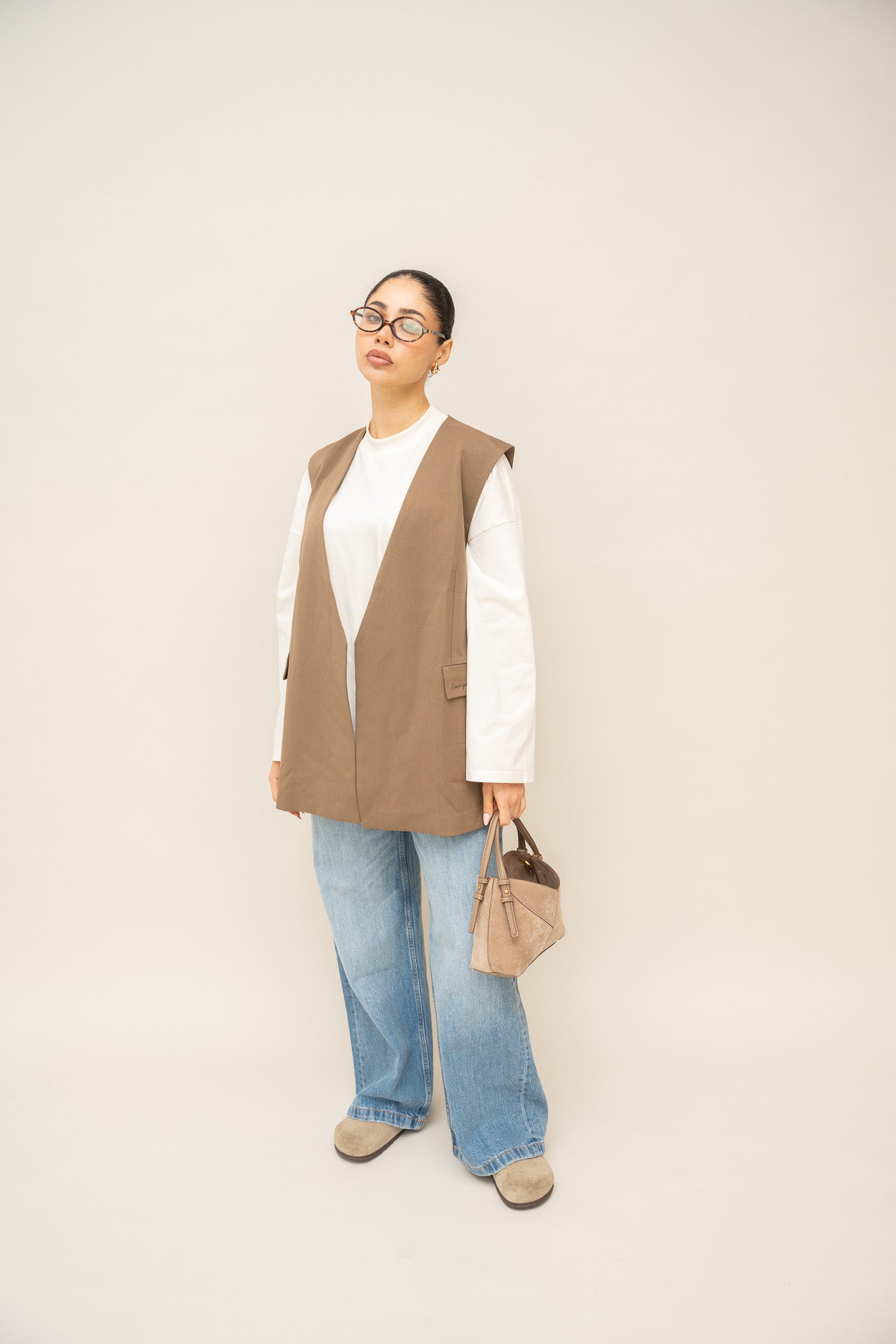 Longline Sleeveless Blazer - Mocha Brown