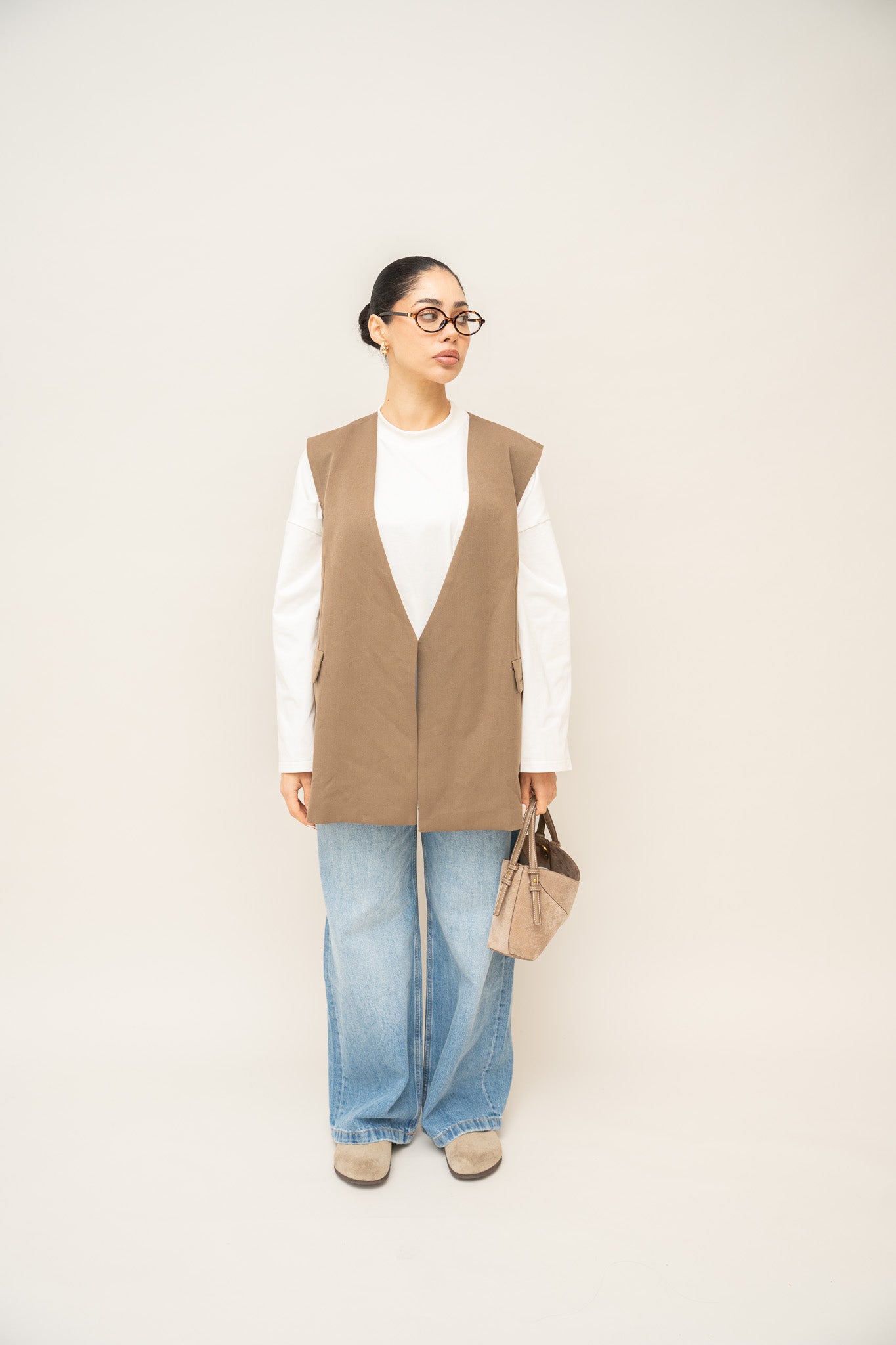 Longline Sleeveless Blazer - Mocha Brown