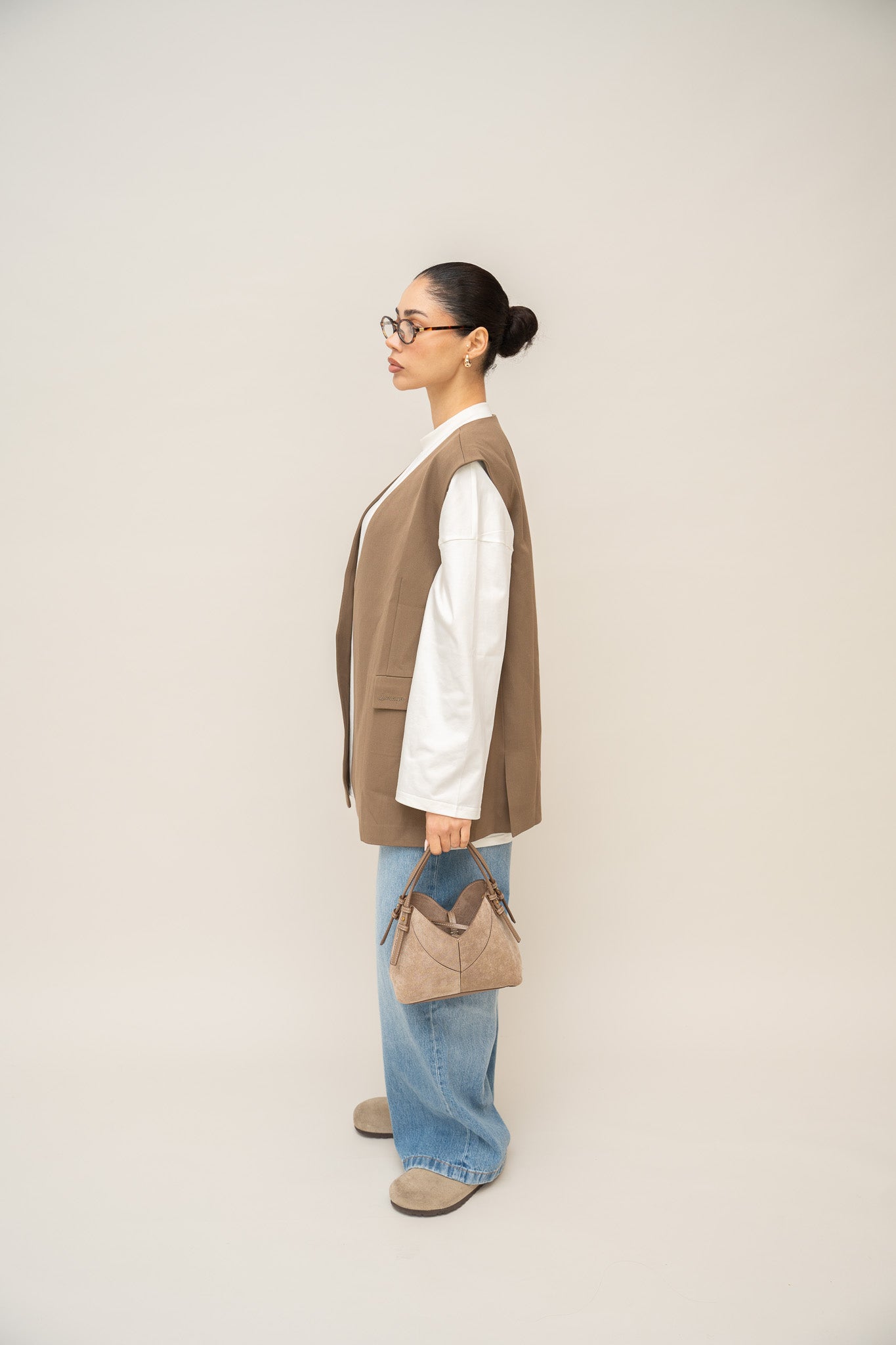 Longline Sleeveless Blazer - Mocha Brown