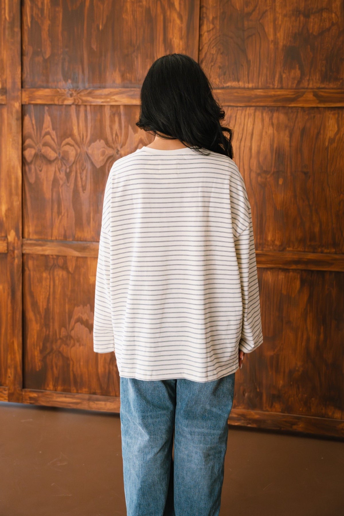 Striped Long Sleeve - Off-White / Navy Blue
