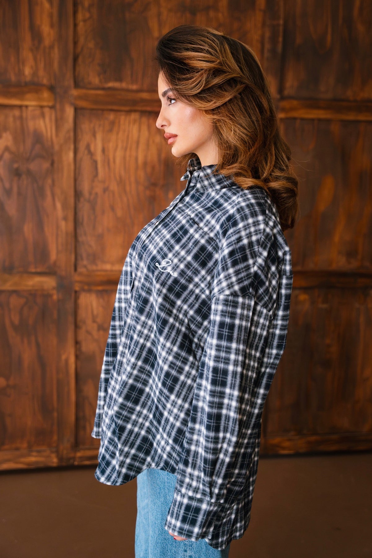 Checked Blouse - Navy