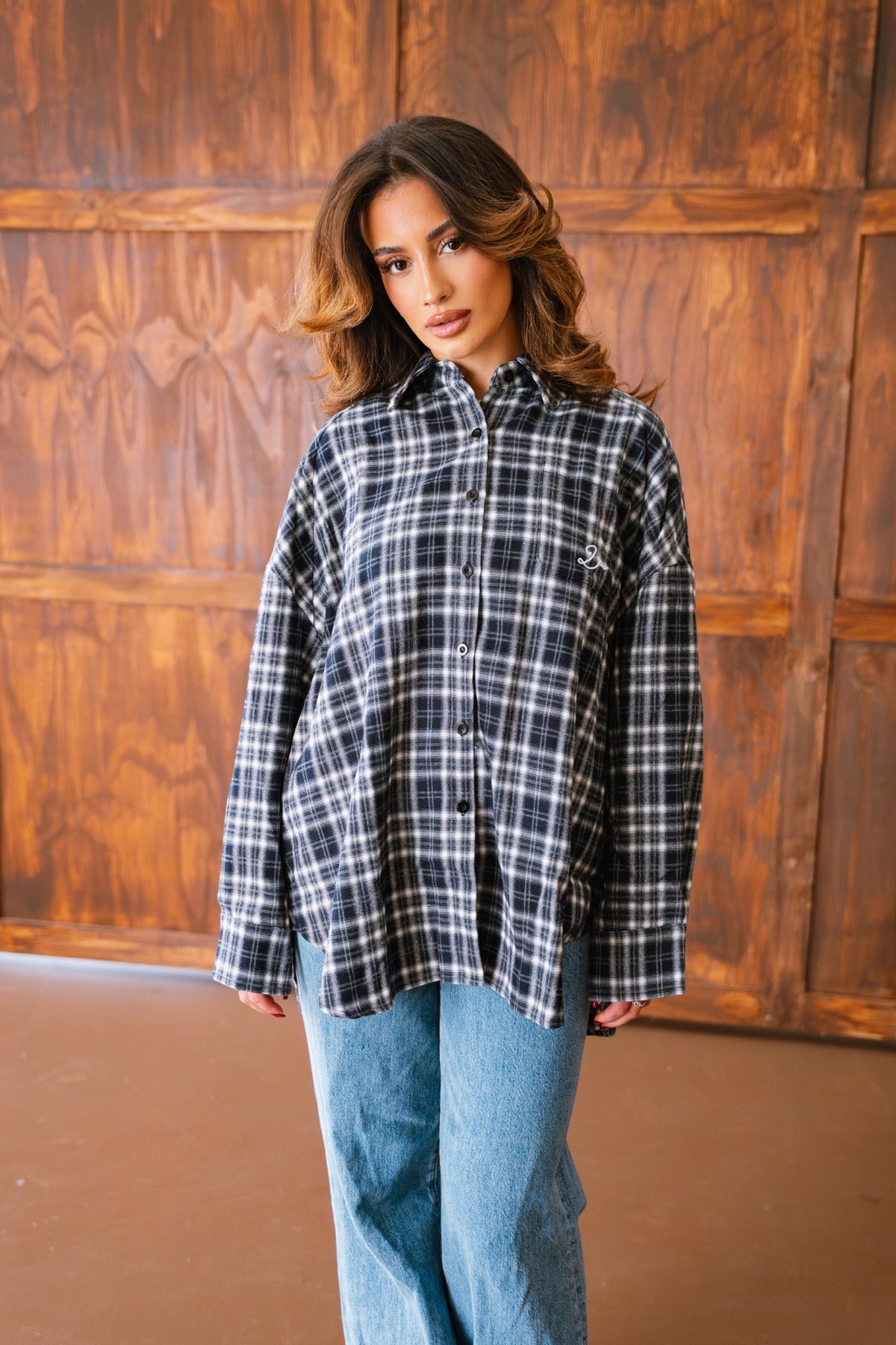 Checked Blouse - Navy