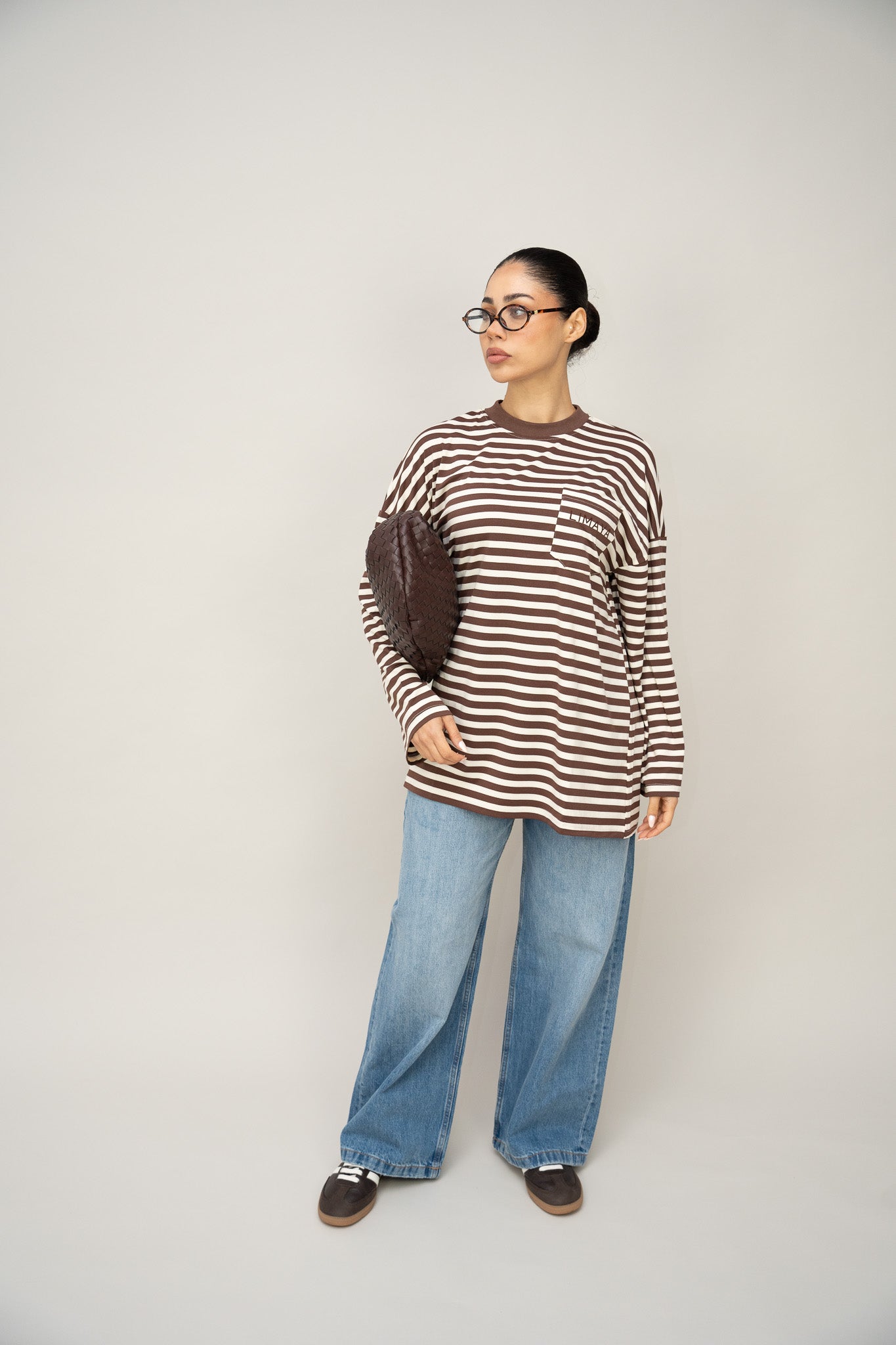 Long Sleeve Top Striped - Dark Brown / Ivory
