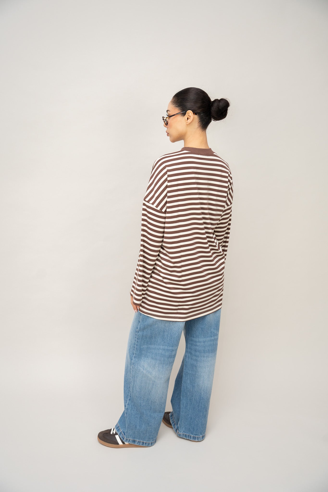 Long Sleeve Top Striped - Dark Brown / Ivory