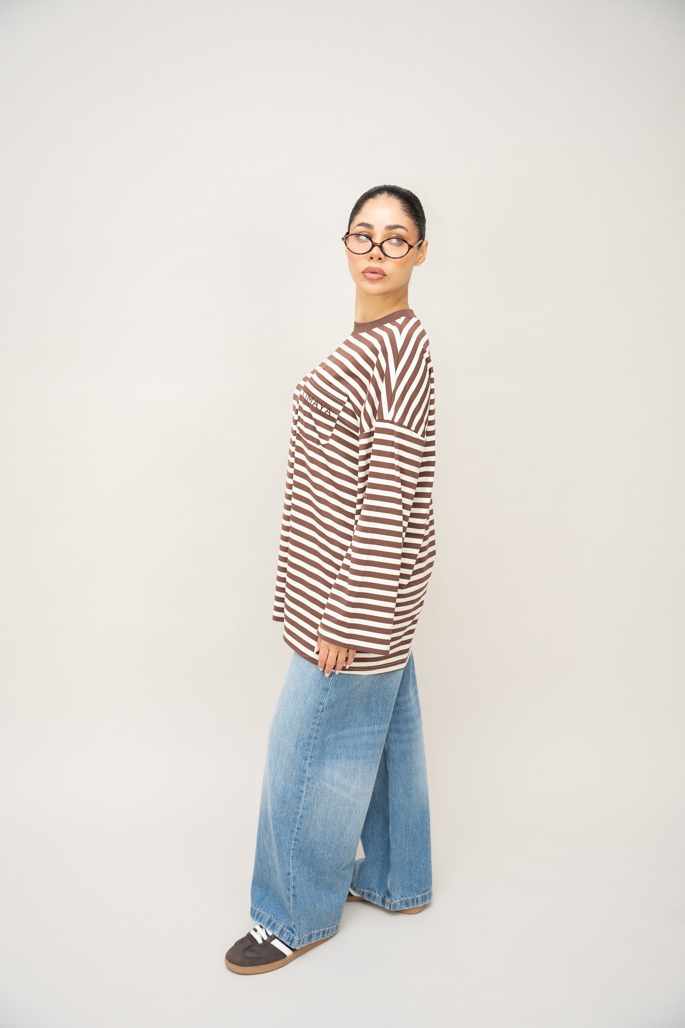 Long Sleeve Top Striped - Dark Brown / Ivory