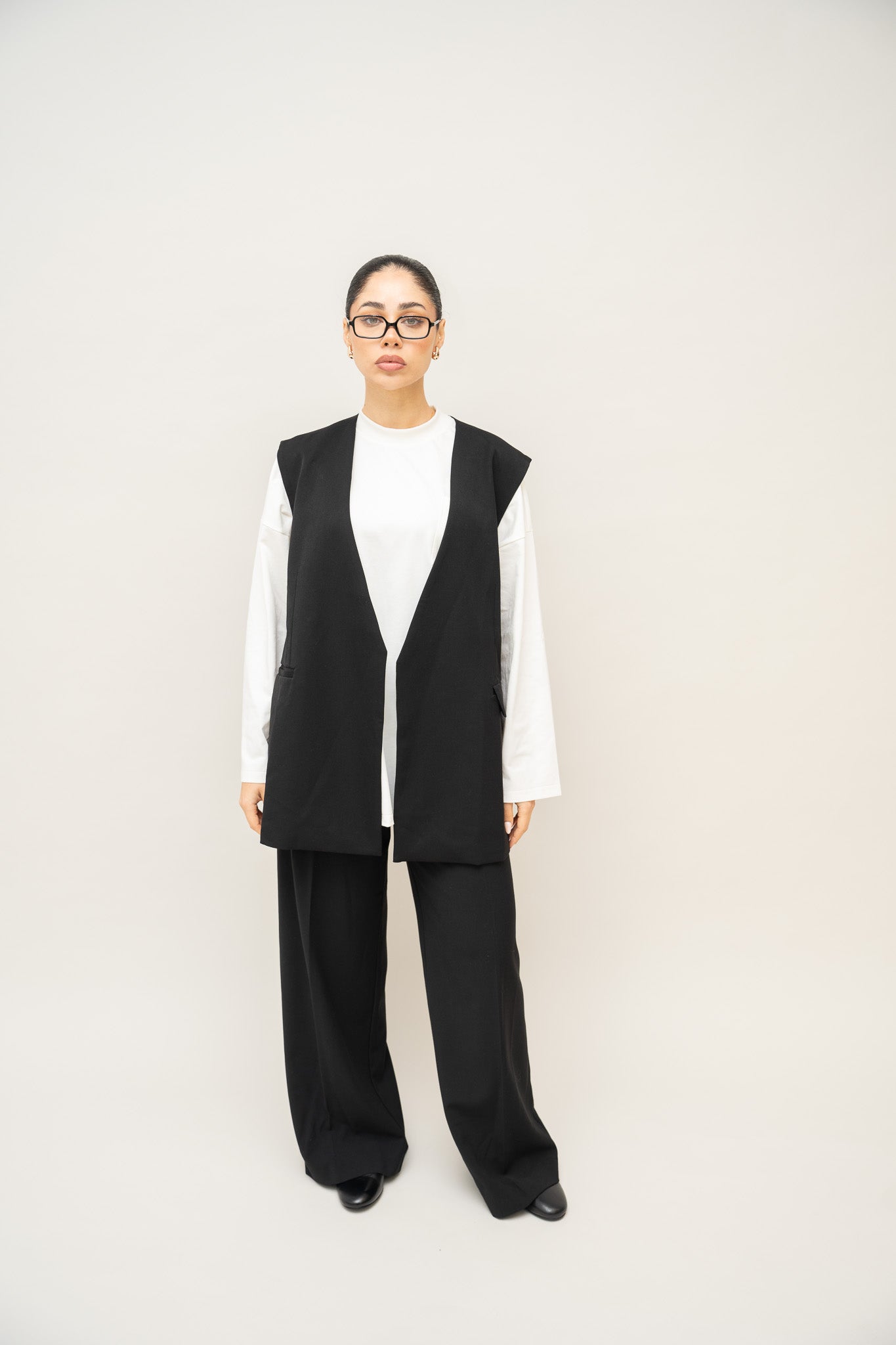 Longline Sleeveless Blazer - Black