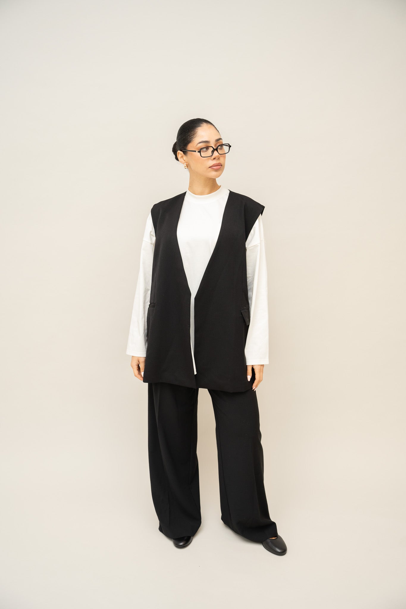 Longline Sleeveless Blazer - Black