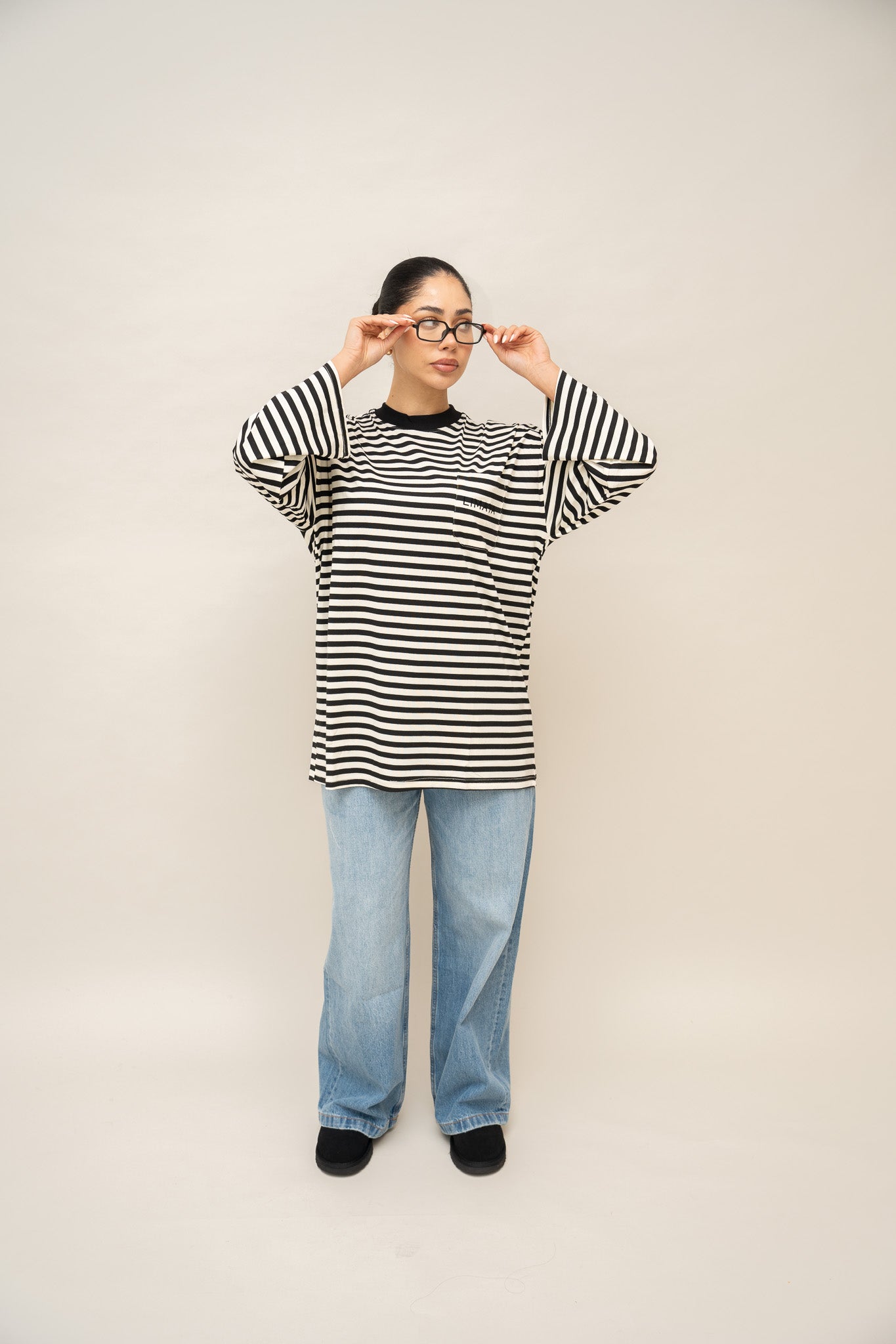 Long Sleeve Top Striped - Black / Ivory