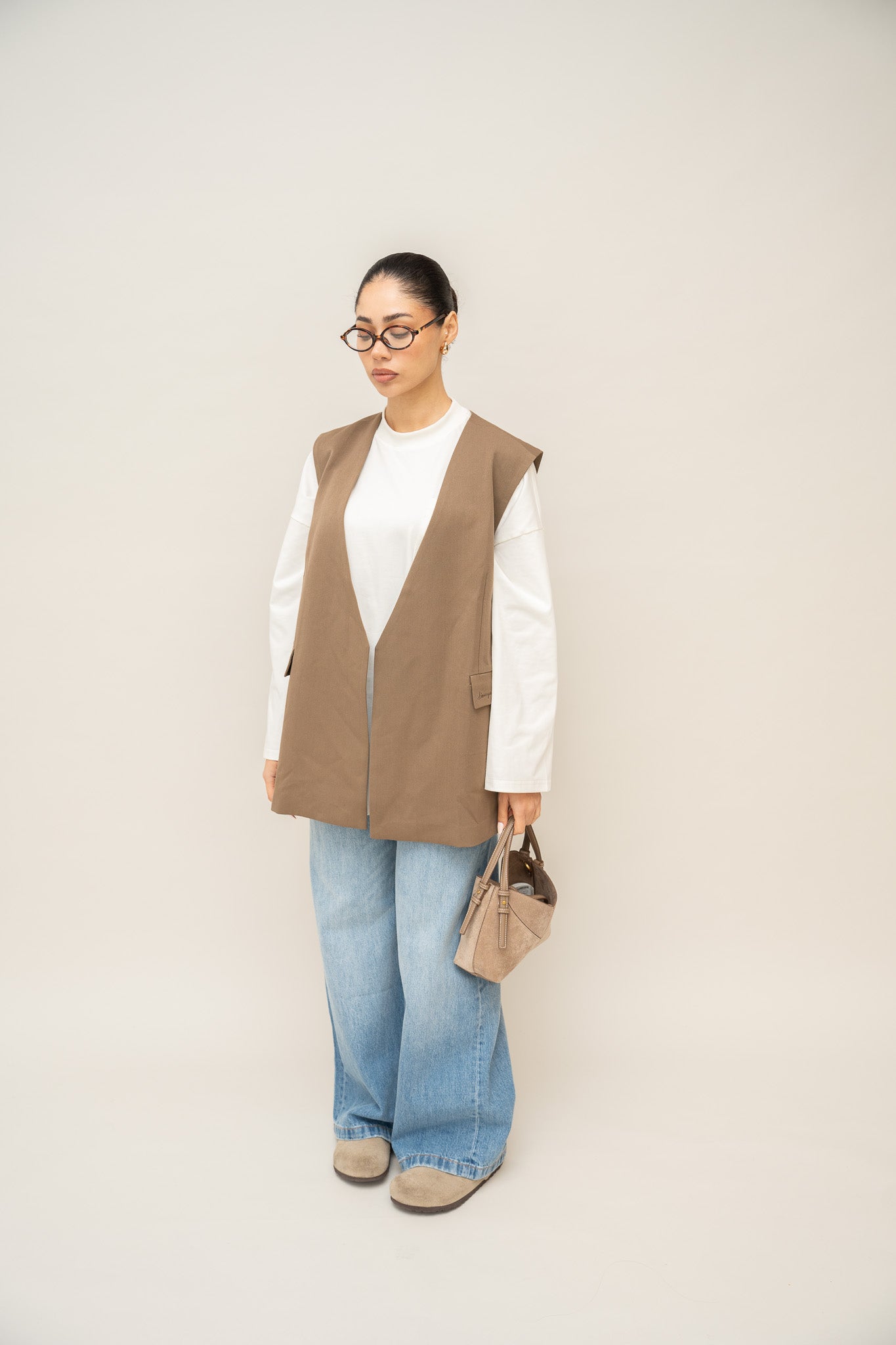 Longline Sleeveless Blazer - Mocha Brown