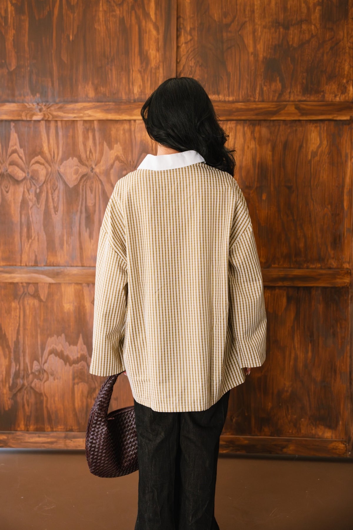 Oversized Polo Top - Olive Green / Ecru