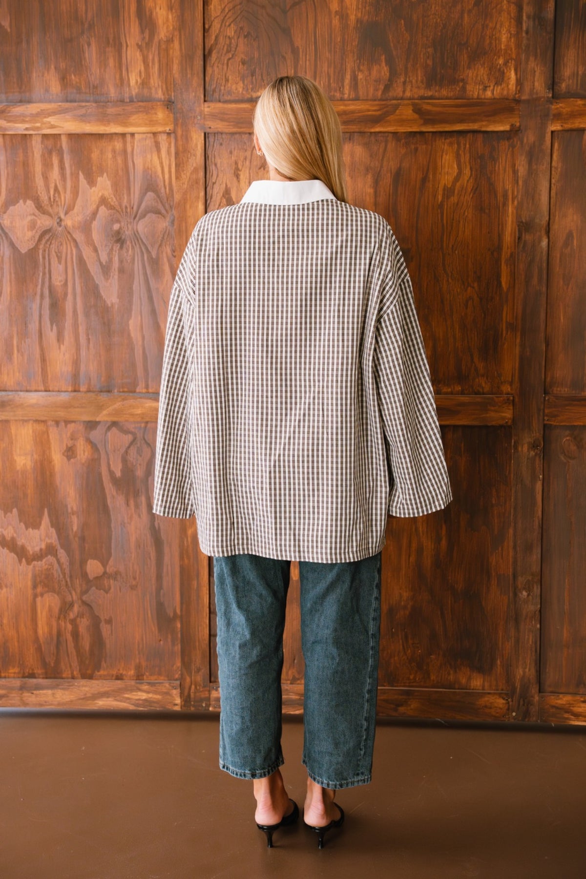 Oversized Polo Top – Dark Brown / Ecru