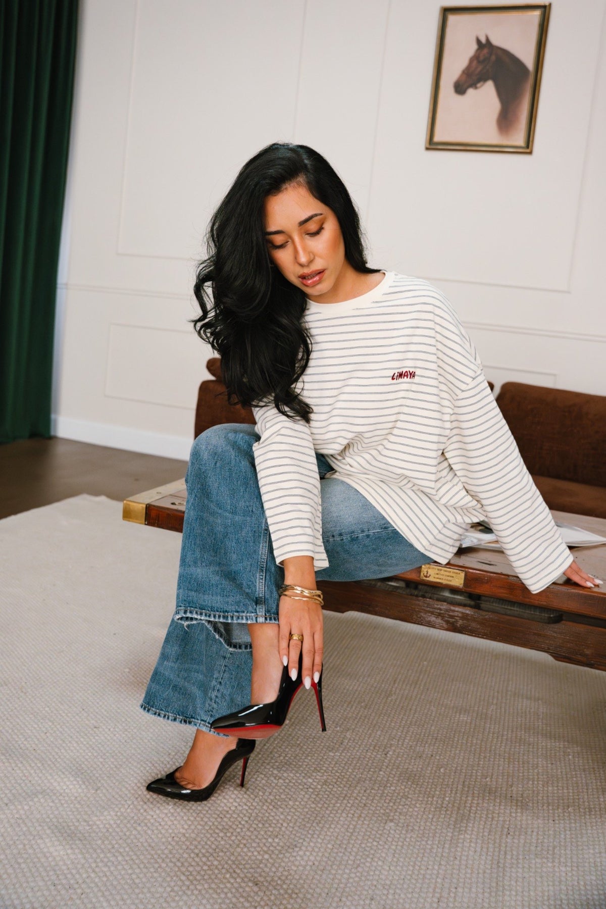 Striped Long Sleeve - Off-White / Navy Blue