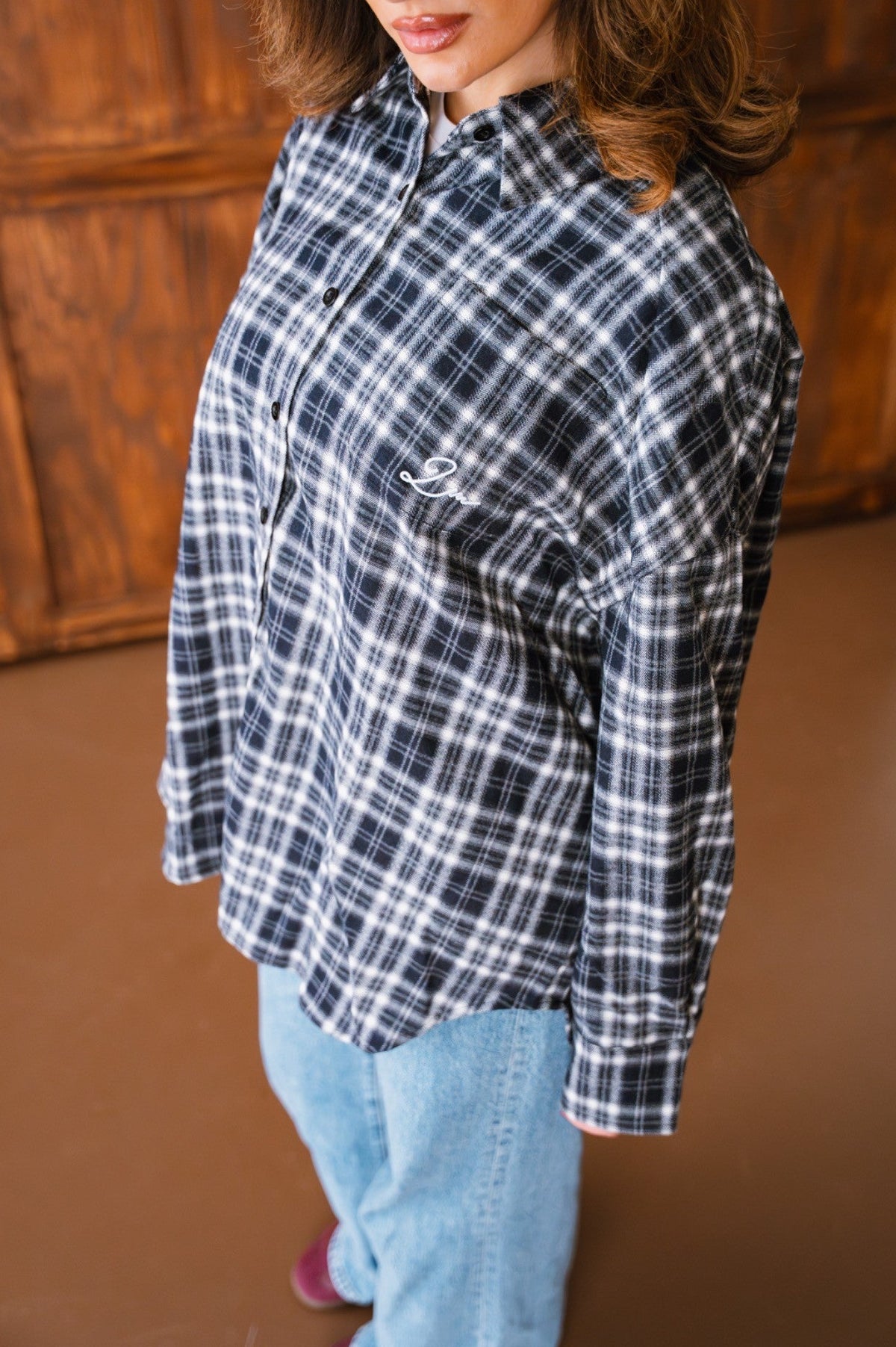 Checked Blouse - Navy